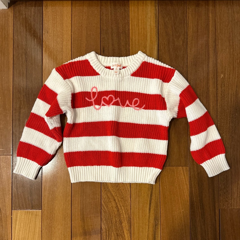 Cat & Jack Red and White Striped Sweater